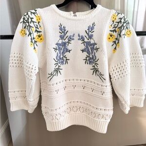 Ba&sh Miro Floral Embroidered White Sweater. Size 0
